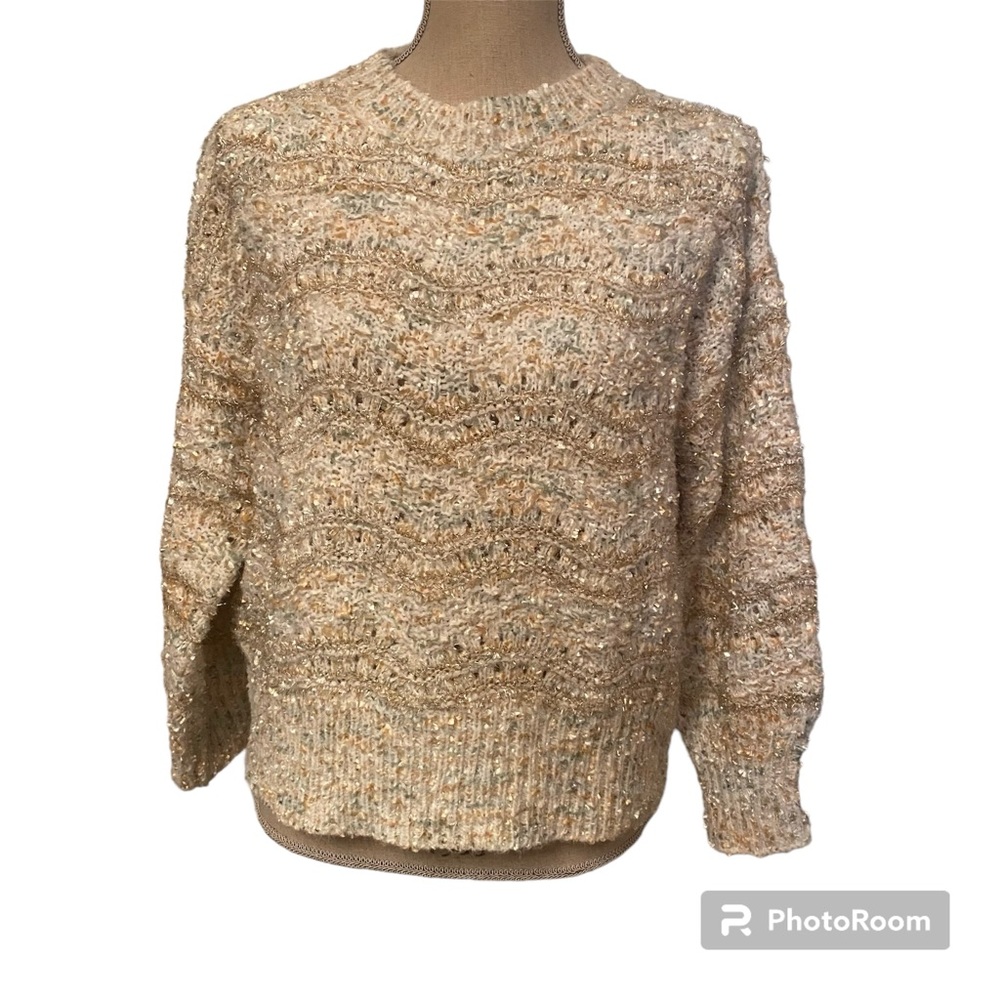 MINKPINK SWEATER CREWNECK GOLD METALLIC WHITE GREEN CHENILLE LONG SLEEVE SIZE S